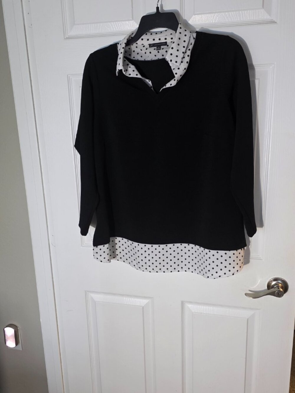ADRIANNA PAPELL Womens Blouse Shirt Top Plus Size 1X black white polka dots RETA